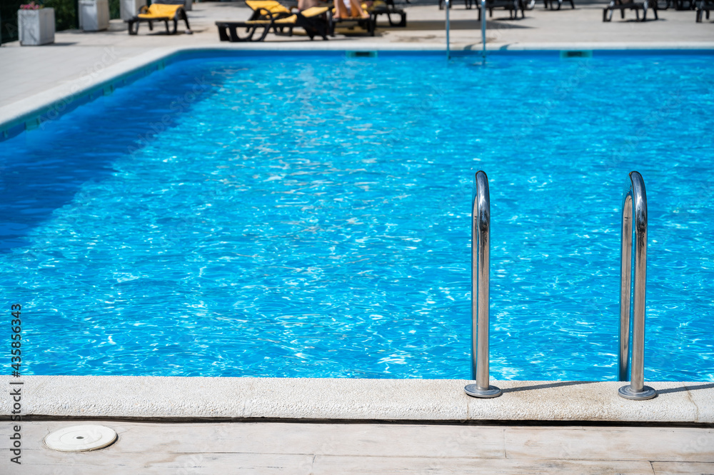 Outdoor pool railings with clear water