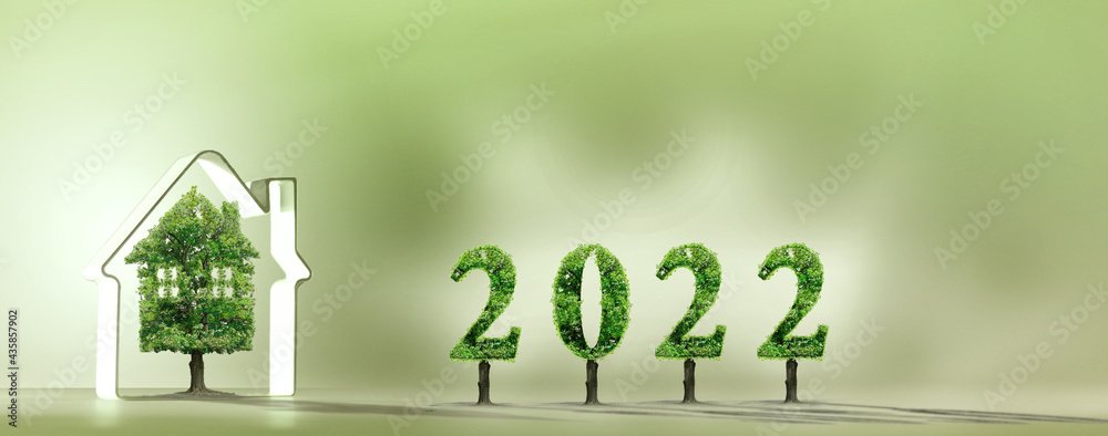 projet immobilier,2022, maison verte, arbre sur fond fond vert Photos |  Adobe Stock