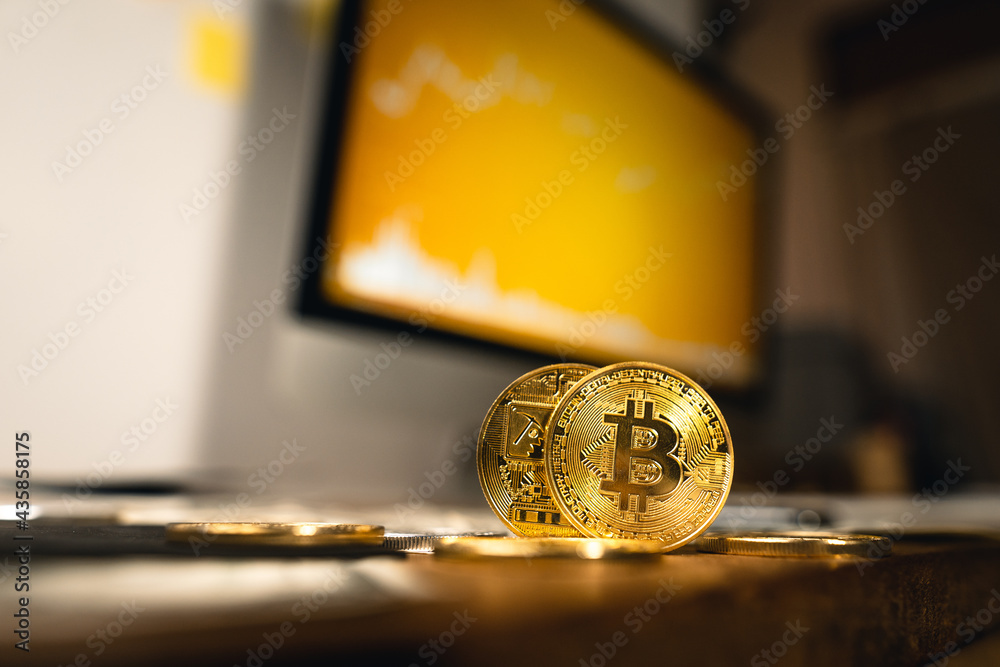 Crypto coins on gold background Crypto coins on gold background