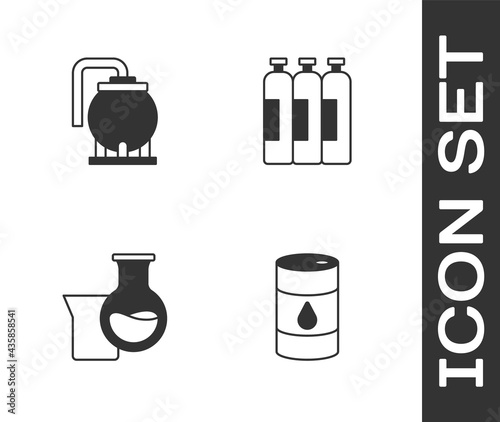 Set Barrel oil, Oil tank storage, petrol test tube and Industrial gas cylinder icon. Vector