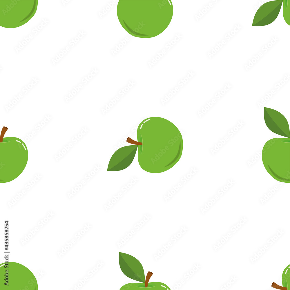 Abstract seamless background with green apples with leaves. . Creative flat style illustration Abstract seamless background with green apples with leaves. . Creative flat style illustration