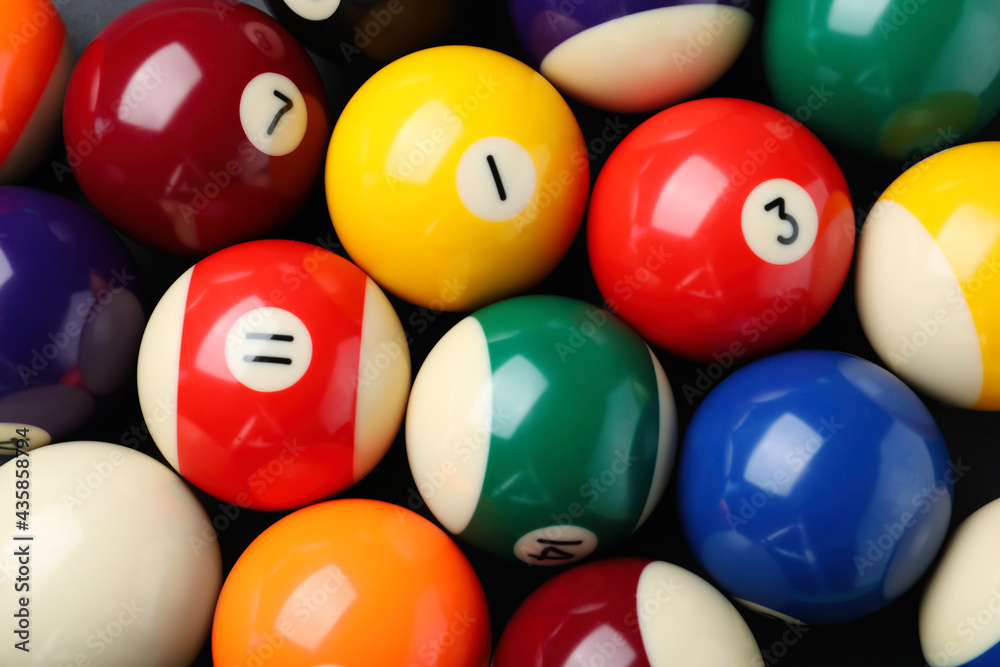 Many colorful billiard balls as background, top view Many colorful billiard balls as background, top view