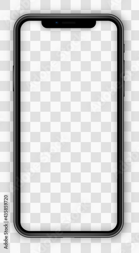 Realistic smartphone. Modern frameless smartphone Mock up with blank white screen. Phone black. Vector illustration