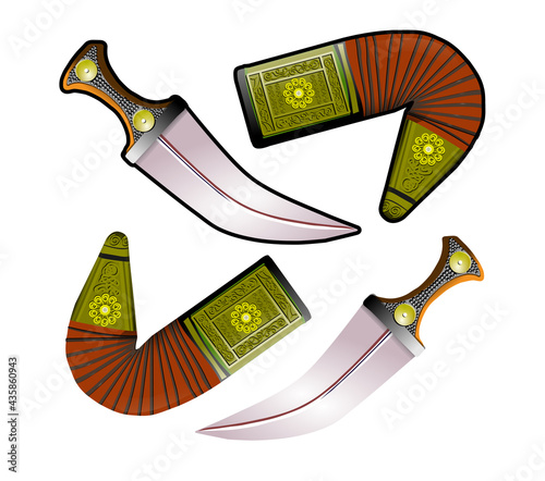 Yemen Jambiya Traditional Dagger and Sheath Vector photo