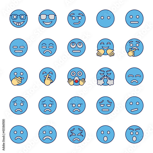 Filled blue outline icons for emojis.