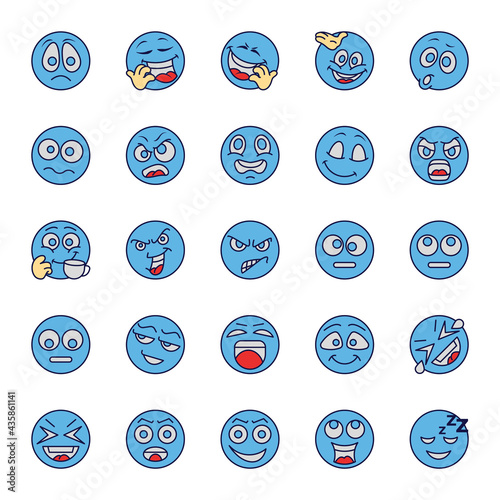 Filled blue outline icons for emojis.