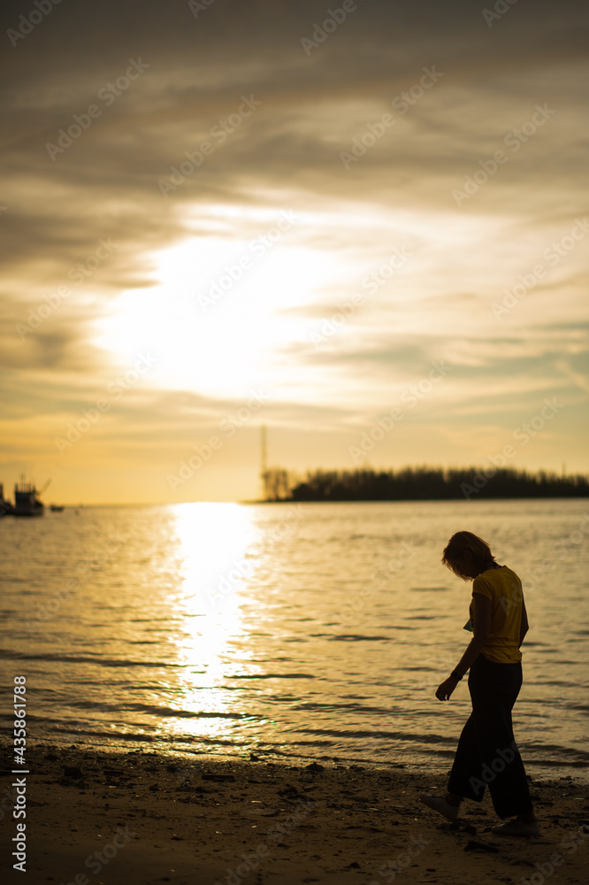 Lifestyle on the beach during sunset