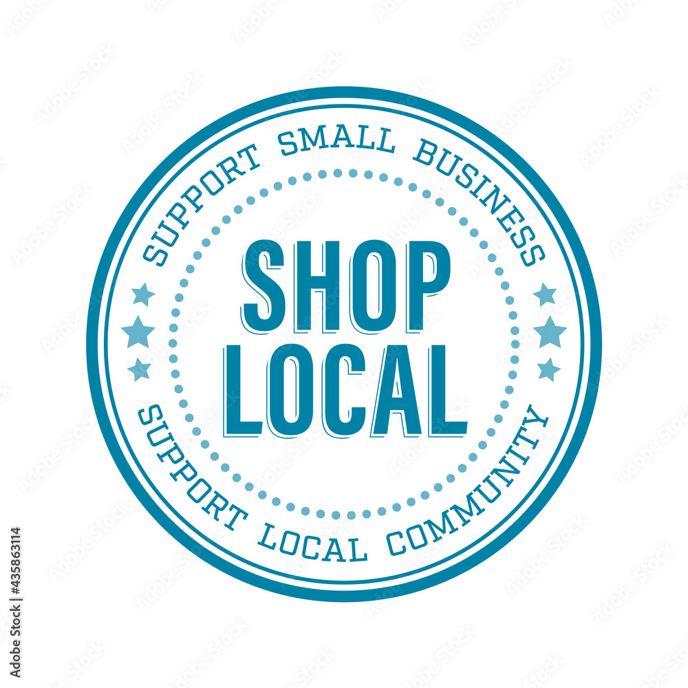 Shop Local Icon Medallion Badge Color Blue - Support Small Business Graphic Vector