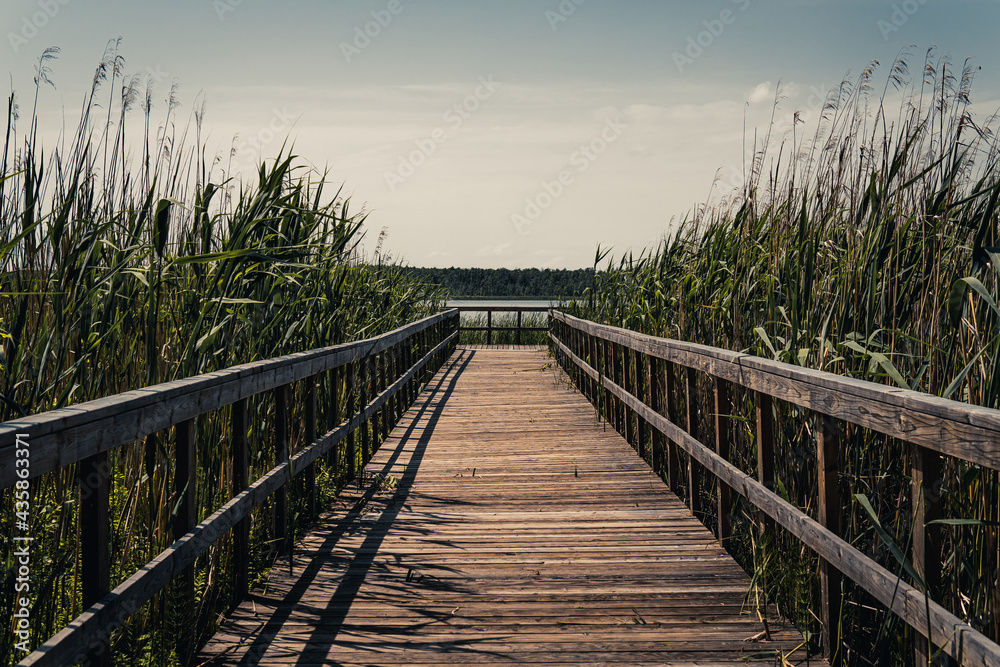 wooden bridge over the lake, Poland
