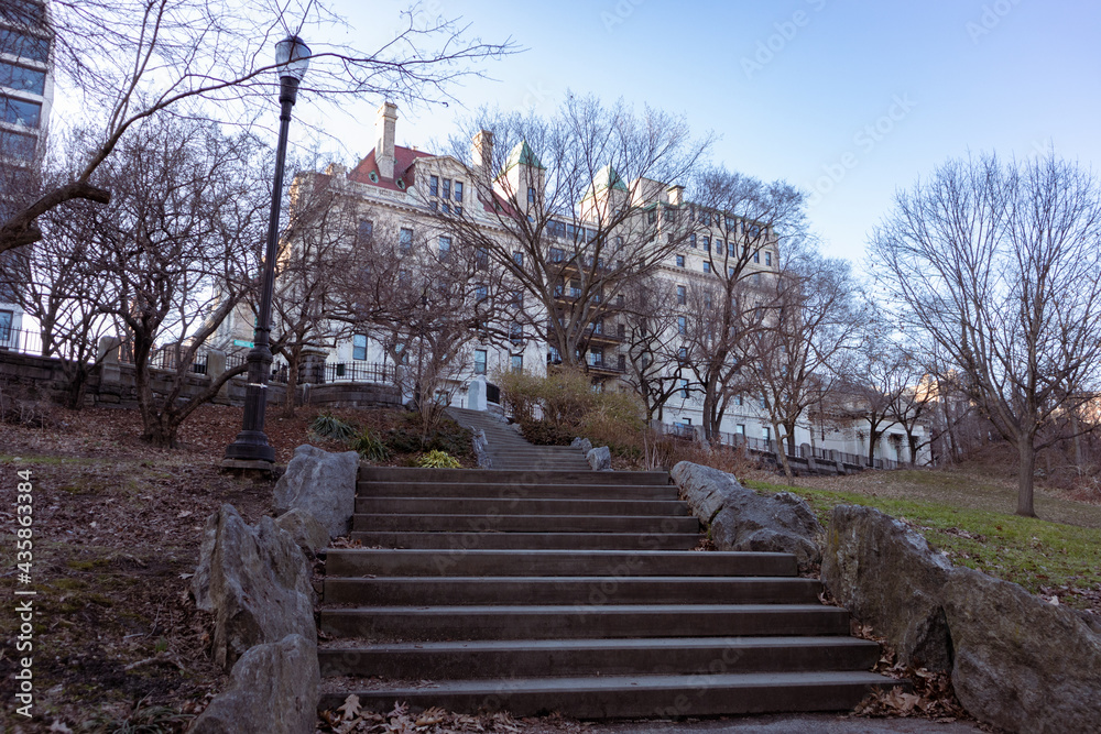 Wunschmotiv: Stairs Up a Hill at Morningside Park during the Winter with Bare Trees in Morningside H