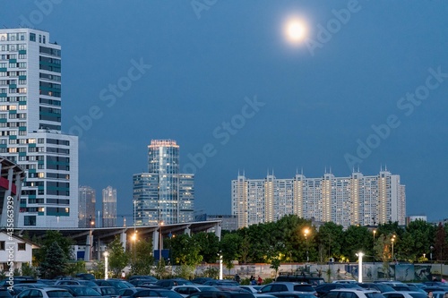 Moon on the evening sky over the Moscow city