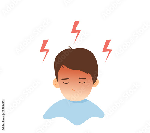 The boy has strong headache and migraine