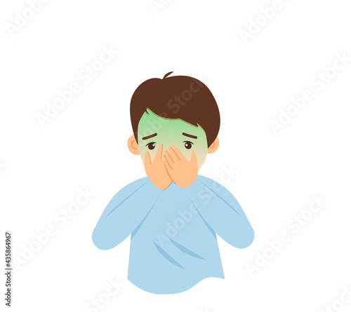 Little boy is sick. Nausea, vomiting, retching