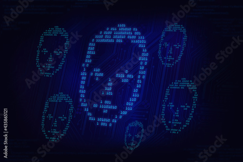 face ID, facial recognition concept in dark neon colors, abstract digital human face from binary code, augmented reality, digital immortality, digital footprint, digital shadow, 3D illustration