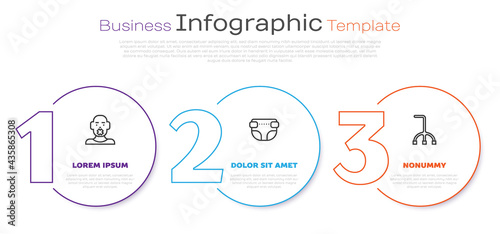 Set line Head of deaf and dumb, Adult diaper and Walking stick cane. Business infographic template. Vector