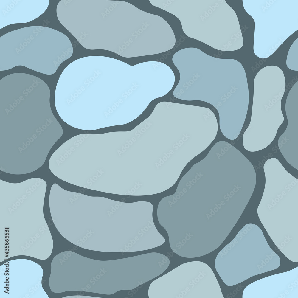 Seamless pattern with stones. Abstract vector background in gray and blue colors. Print for textile, bed linen, carpet, curtain.
