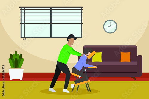 Spa or Massage vector concept. Man massaging woman on the massage chair at home photo