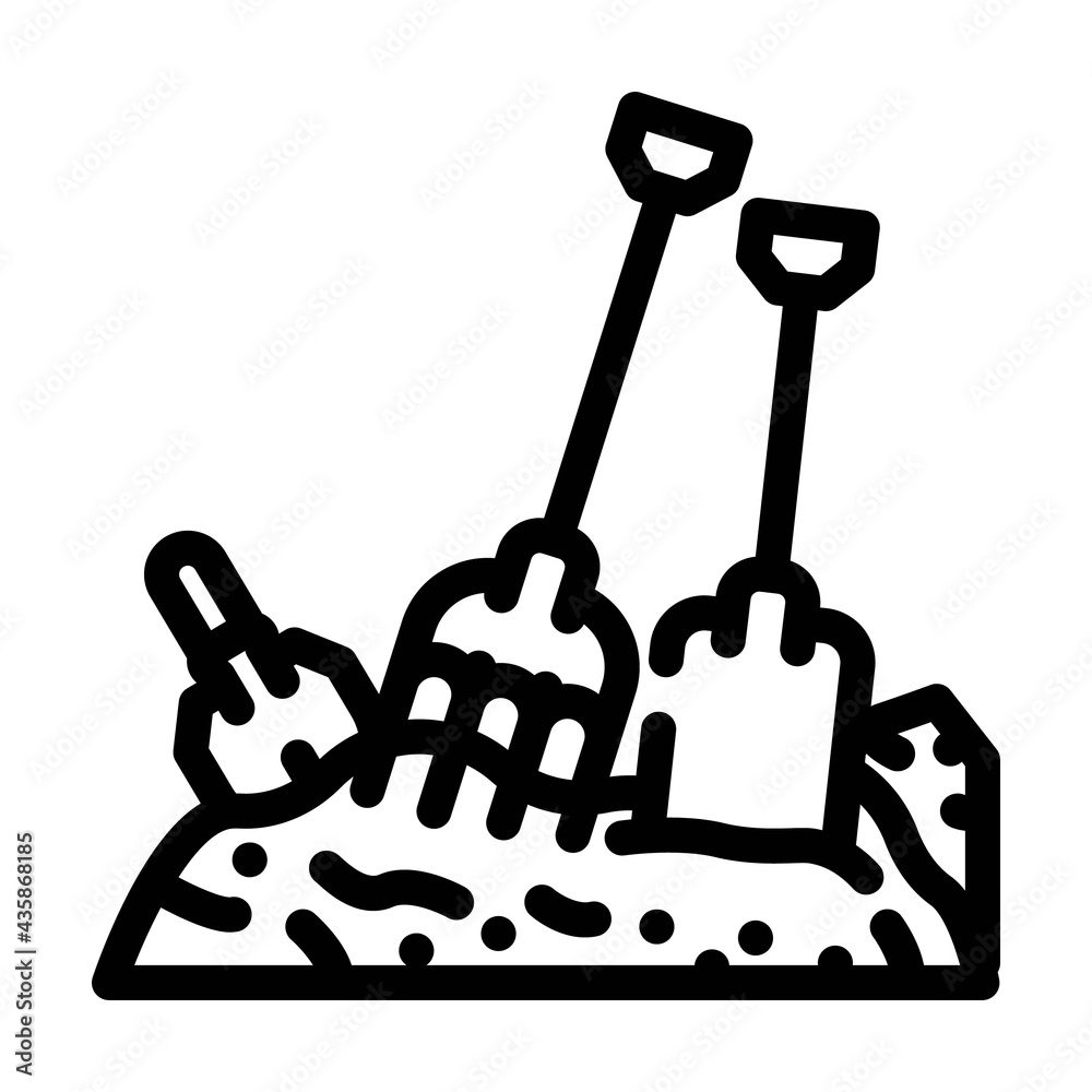 pitchfork and shovel tool on compost pile line icon vector. pitchfork and shovel tool on compost pile sign. isolated contour symbol black illustration pitchfork and shovel tool on compost pile line icon vector. pitchfork and shovel tool on compost pile sign. isolated contour symbol black illustration
