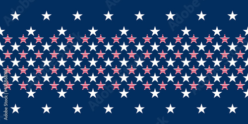 Abstract seamless vector pattern Border with big and small white five pointed stars and big stars with red stripes. Independence day background. 4th July abstract geometric pattern.