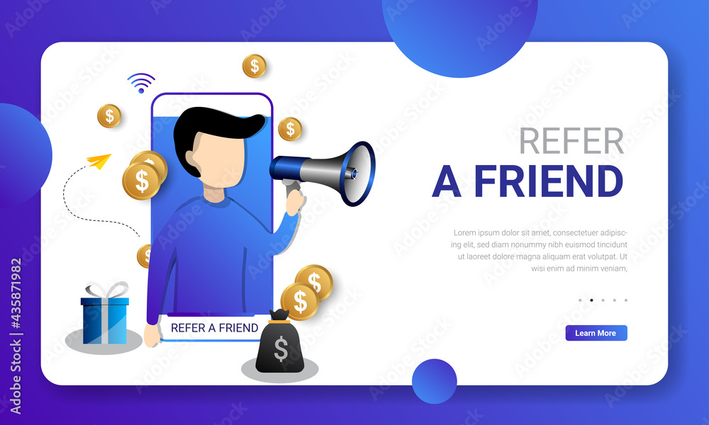 Refer a friend concept, vector illustration people share with megaphone for friends. Good for ui, cover, mobile app, landing page