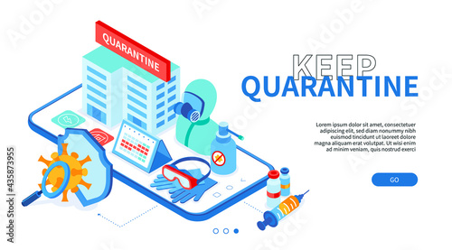 Keep quarantine - modern colorful isometric web banner