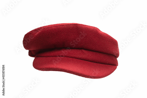 Female red hat with a visor isolated on white background.