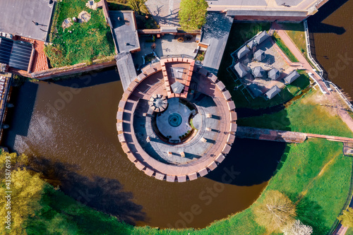 Aerial view city Kaliningrad Russia fortress tower Verkhneye Lake summer sunny day photo