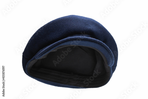 Female blue hat with a visor isolated on white.