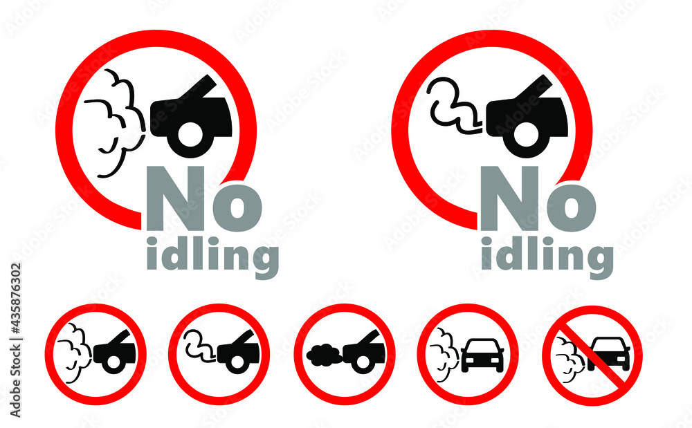 Traffic pictogram. No idling warning sign. Turn engine off sign symbol