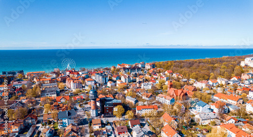 Aerial view Baltic Sea city Zelenogradsk Kaliningrad Russia summer sunny day