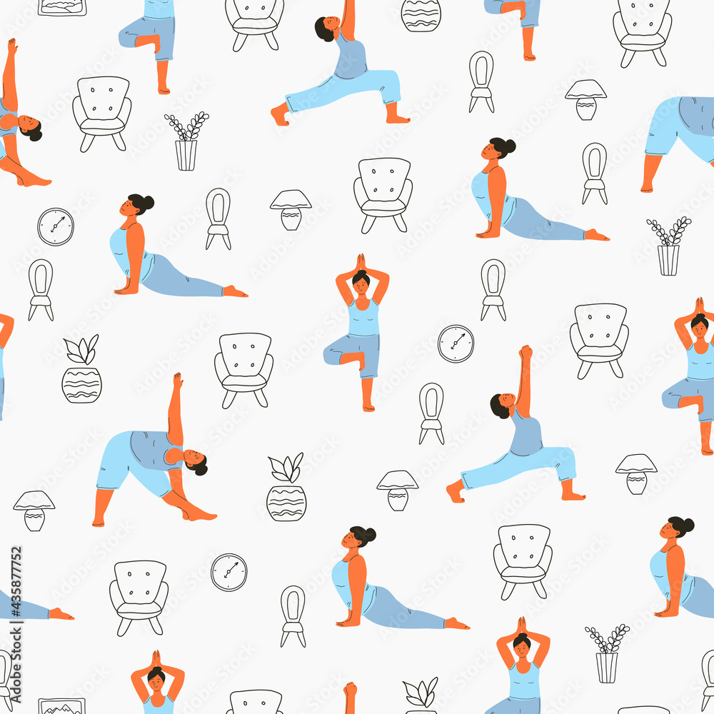 Seamless pattern with girls who do yoga. Seamless pattern with girls who do yoga.