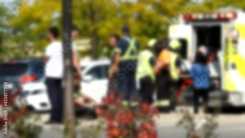 Wallpaper Mural Person Being Lifted On Stretcher Put Into Ambulance At Car Crash Site Accident With Paramedics Police Officers Torontodigital.ca