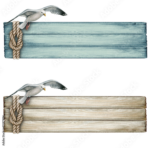 Watercolor Wooden nautical vintage banner