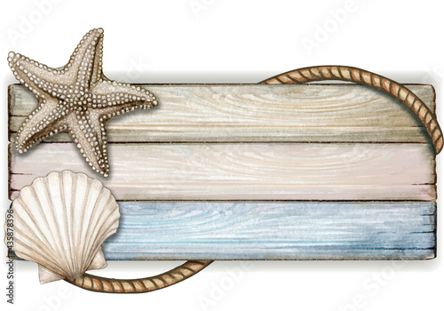 Watercolor Wooden nautical vintage banner