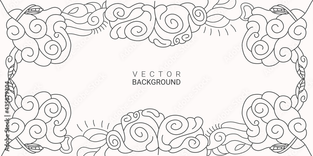 Line Art abstract background hand-drawn pattern ornament, floral, waves,nature background