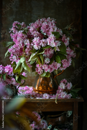 Fototapeta Naklejka Na Ścianę i Meble -  Beautiful bouquet pink flowers. lilac flowers. cherry flowers in vase .