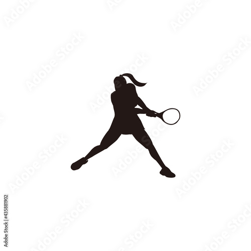sport woman swing his tennis racket after smash the ball silhouette - tennis athlete cartoon after smashing the ball silhouette isolated on white