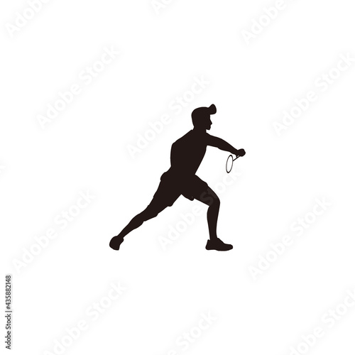 silhouette of sport man badminton receiving the shuttlecock from the opponent - silhouette of badminton athlete are receiving shuttlecock isolated on white