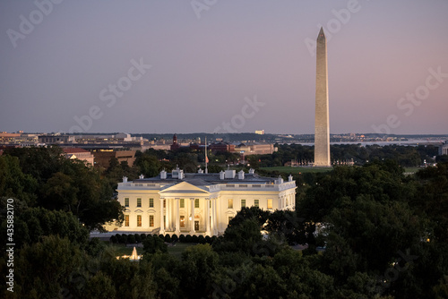 DC skyline at night with view of the White House and the Washington Monument