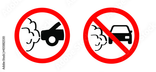 Traffic pictogram. No idling warning sign. Turn engine off sign symbol icon. Idle free zone, turn Off. NOx, CO2 emissions. Carbon dioxide. Climate change and global warming