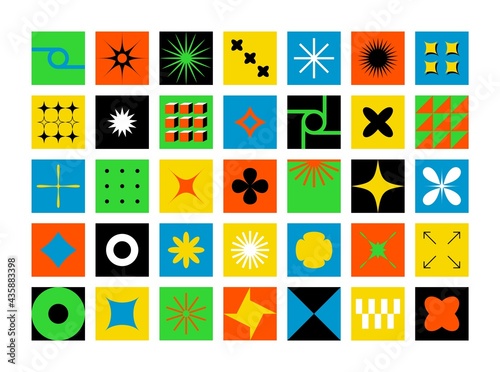 Abstract geometric bold shapes. Basic primitive bauhaus blocks, funky geometry form simple pattern. Vector illustration