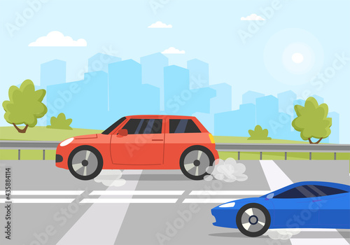 Fototapeta Naklejka Na Ścianę i Meble -  Traffic on the highway, sport car overtaking car
