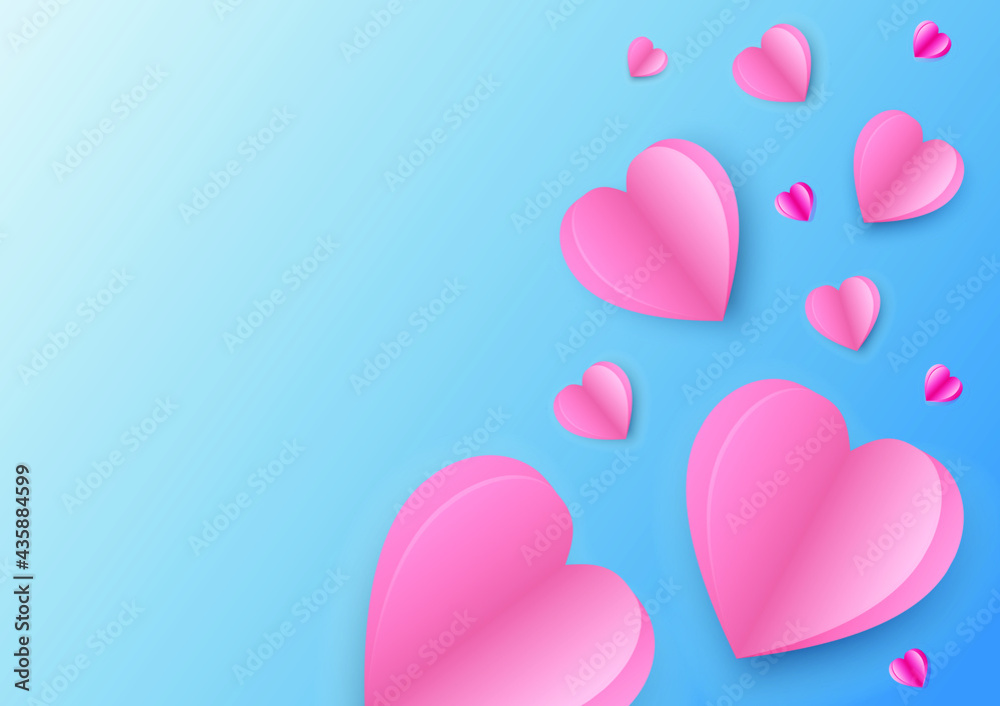 Valentine's day concepts, Pink paper cut of hearts on blue background, Pattern design for graphic template