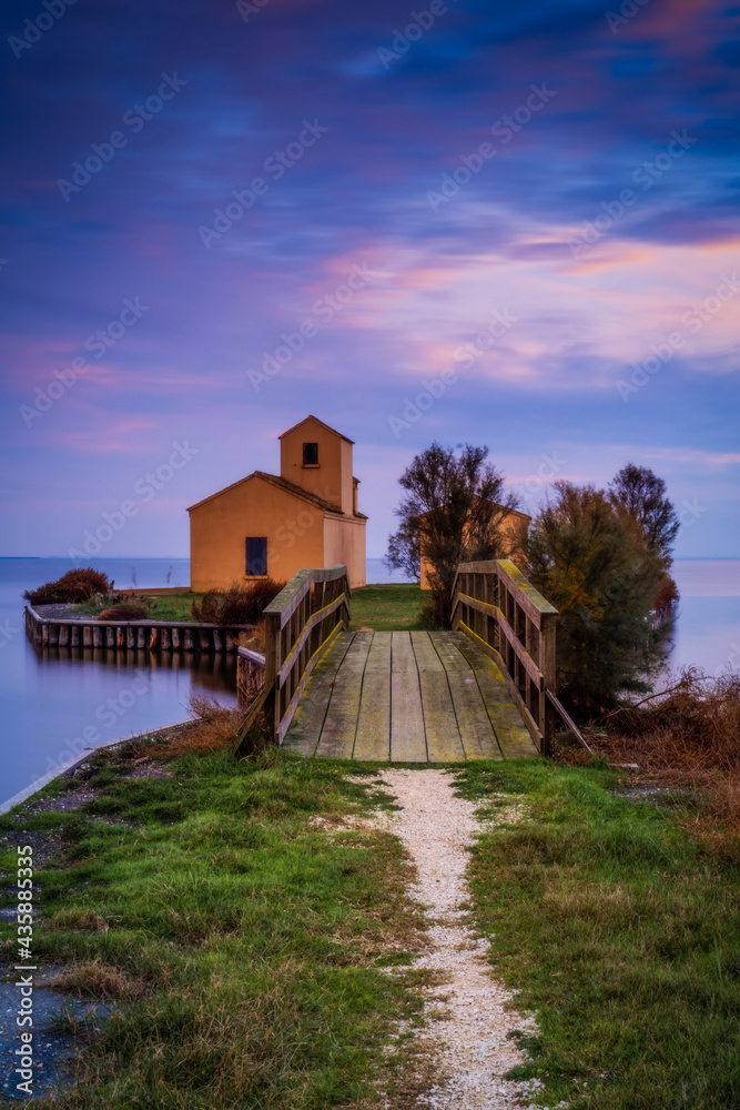 Casone Donnabona, Po Delta Park, Comacchio, Ferrara. Italy, Europe, European, Western Europe, Southern Europe. Casone Donnabona, Po Delta Park, Comacchio, Ferrara. Italy, Europe, European, Western Europe, Southern Europe.