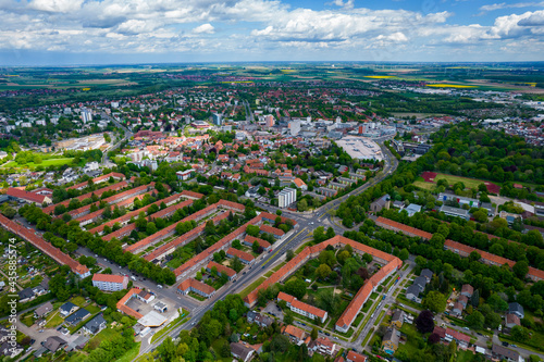 Aerial view of the city Lebenstedt in Salzgitter in Germany on a sunny day in spring. © GDMpro S.R.O