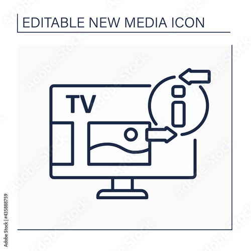 Television line icon. Telecommunication medium. Transmitting moving images, video, tv shows, news. Information space.New media concept. Isolated vector illustration.Editable stroke