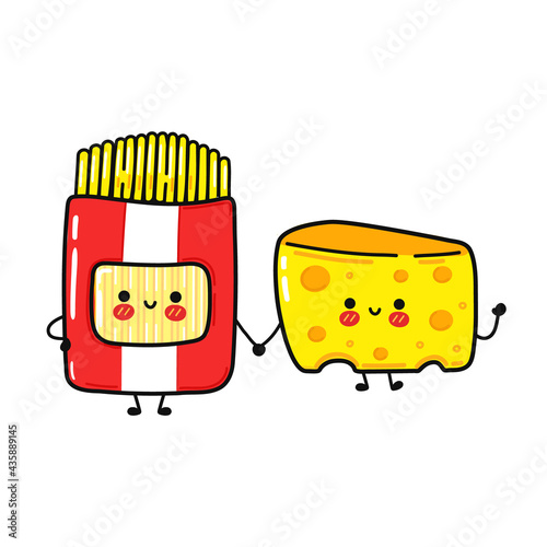 Funny cute happy spaghetti whith cheese characters bundle set. Vector kawaii line cartoon style illustration. Cute spaghetti, cheese mascot character collection