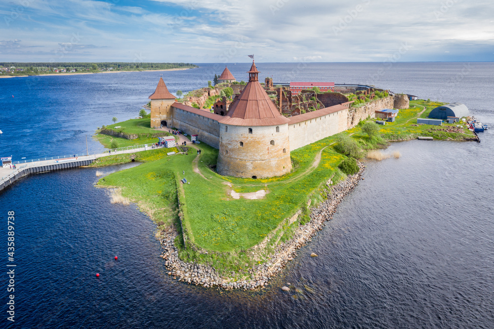 Oreshek fortress at the source of the Neva River on Lake Ladoga