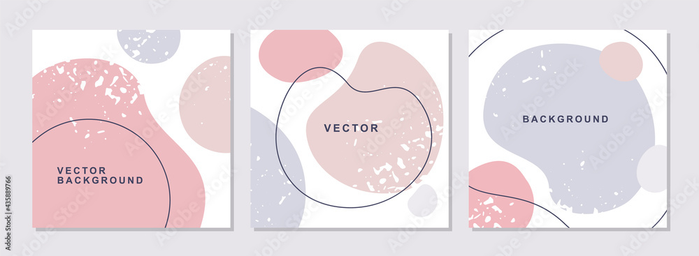 Set of abstract minimal trendy square templates with organic shapes and textures. Vector illustration for flyer, poster, brochure, social media posts
