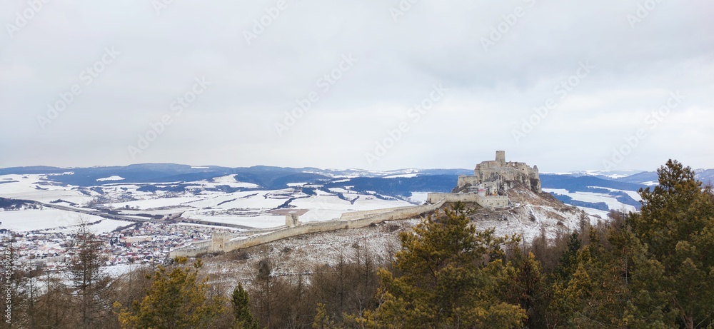 View of the castle ruins in the town of Gelnica in Slovakia